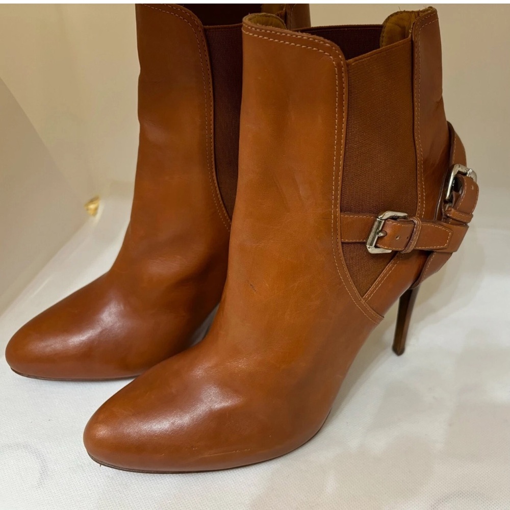Ralph Lauren Collection Purple Label Heeled Leather Boots Platform Brown 9.5 G18